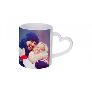 Cana ceramica alba, colorata in interior cu maner in forma de inima, sublimare. Photo 3